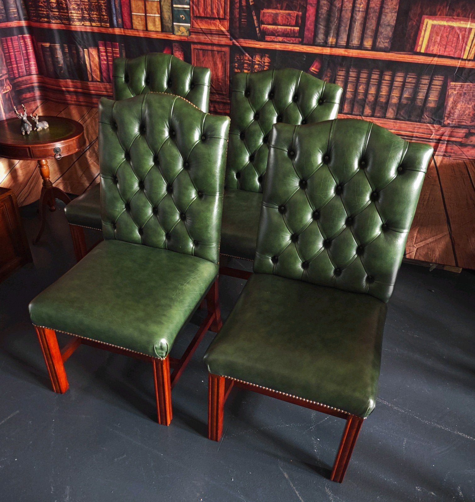 Chesterfield Eetkamerstoelen Groen Leer Springvale, Huis en Inrichting, Stoelen, Bollenmarkt 14c Zwaagdijk Oost, Overige kleuren