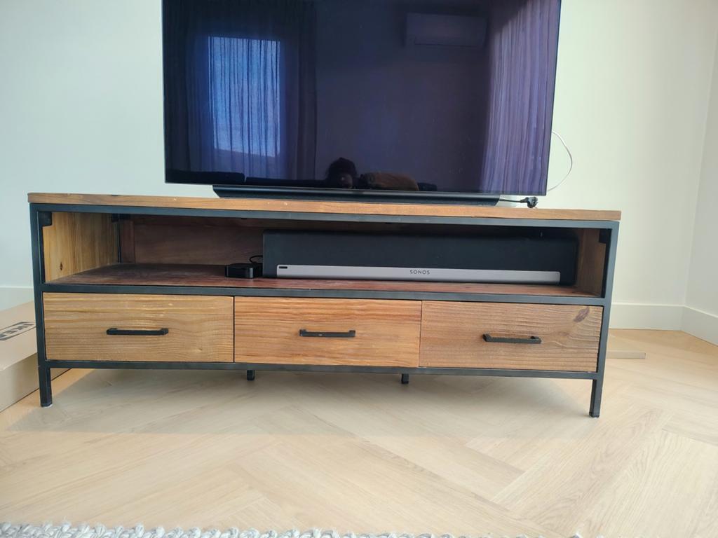 Houten tv meubel, Ophalen, Gebruikt, 100 tot 150 cm, Minder dan 100 cm