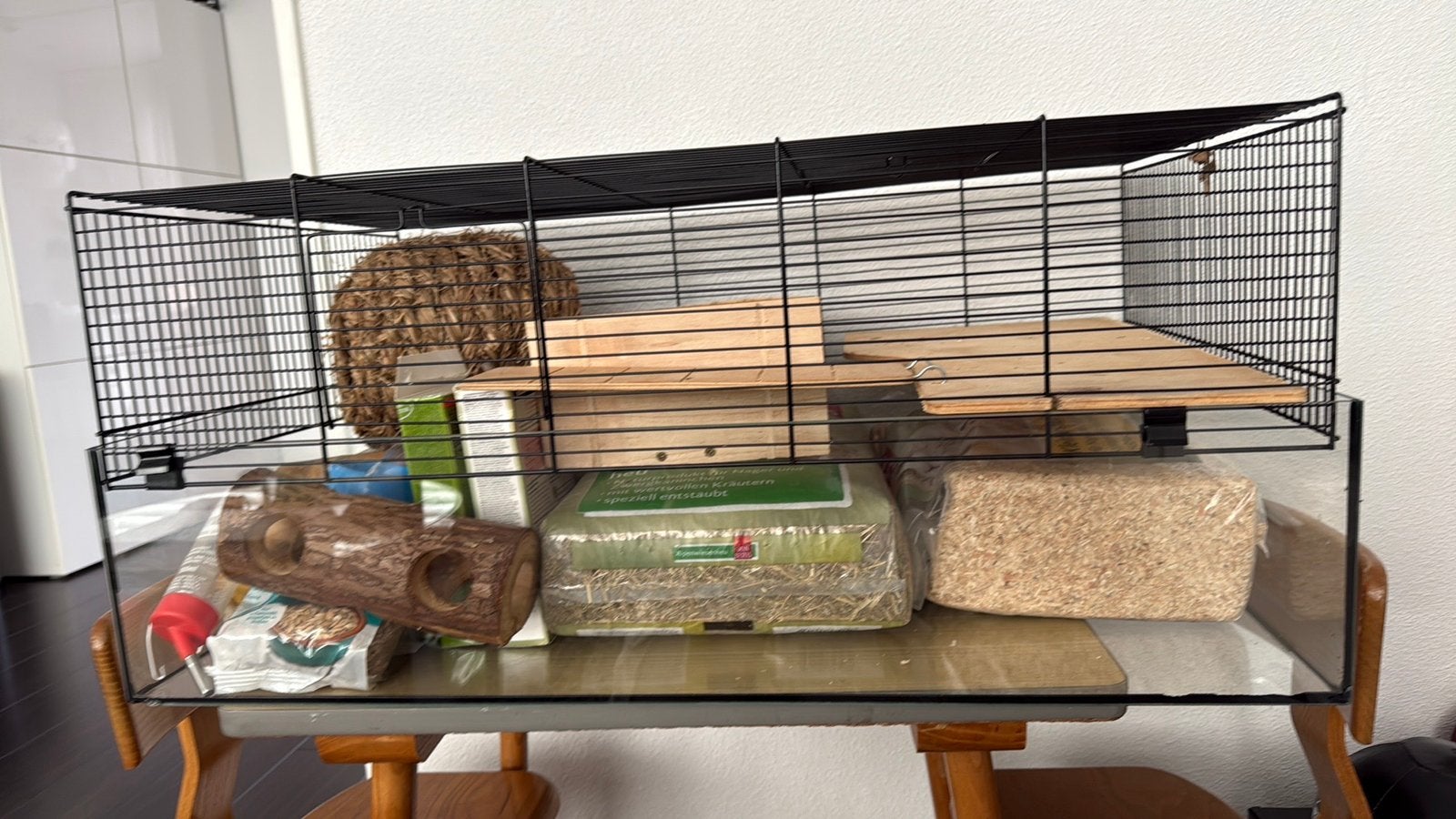 Hamsterkooi groot glas met alle bijbehorende spullen, Kooi, Zo goed als nieuw, Hamster, 75 tot 110 cm