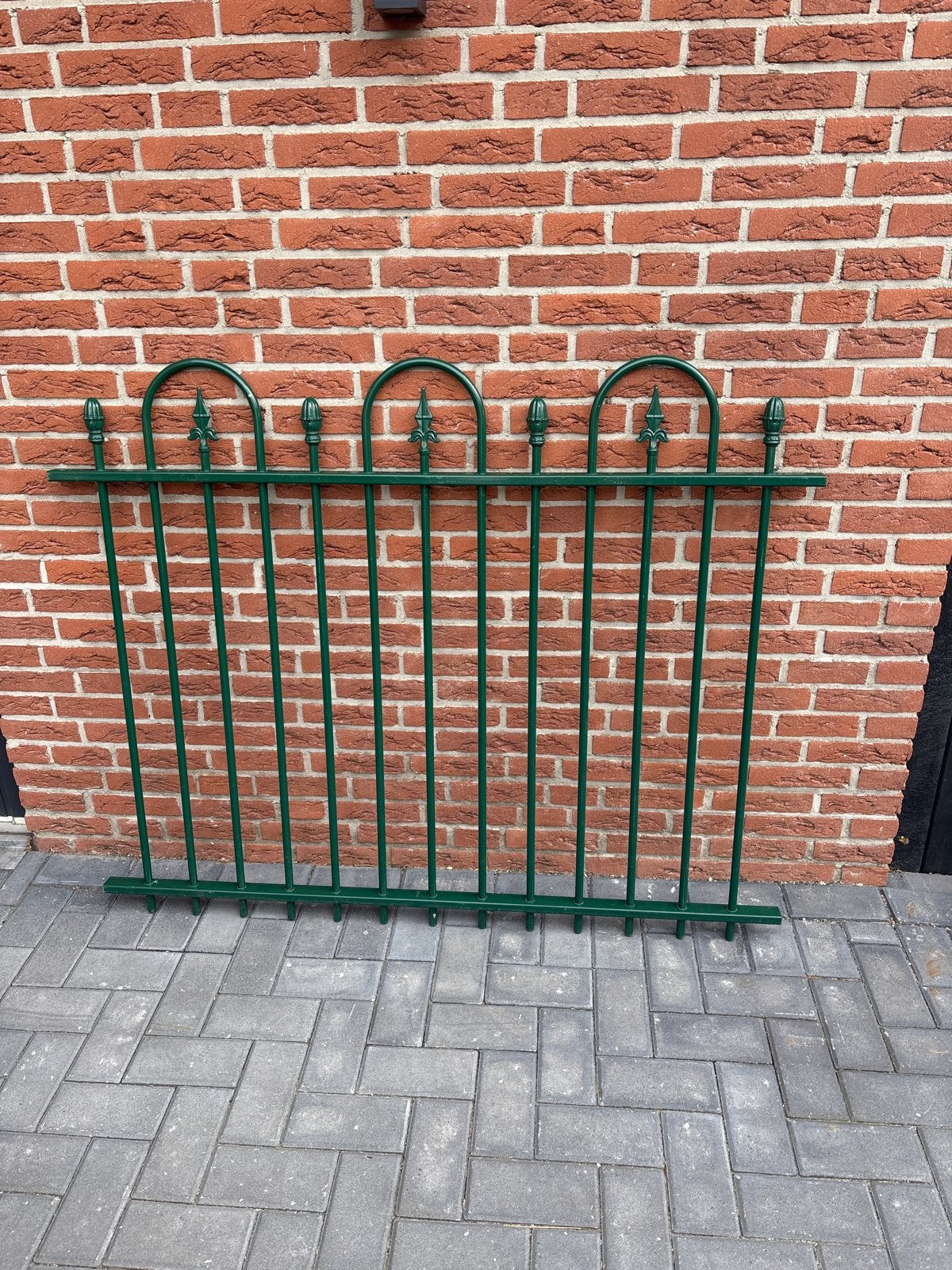 Groen stalen hek - 142 cm breed, 115,5 cm hoog, Ophalen, Gebruikt, IJzer, Tuinhek