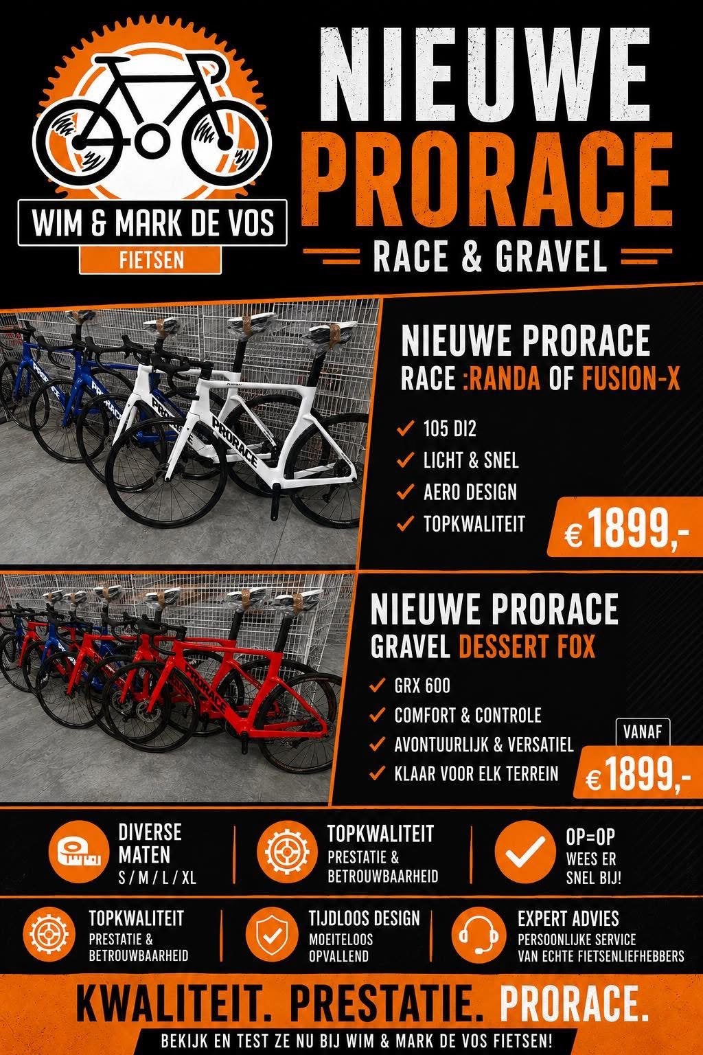 Uitverkoop Prorace race of gravel !!, Fietsen en Brommers, Carbon, Meer dan 20 versnellingen, 53 tot 57 cm, Ophalen