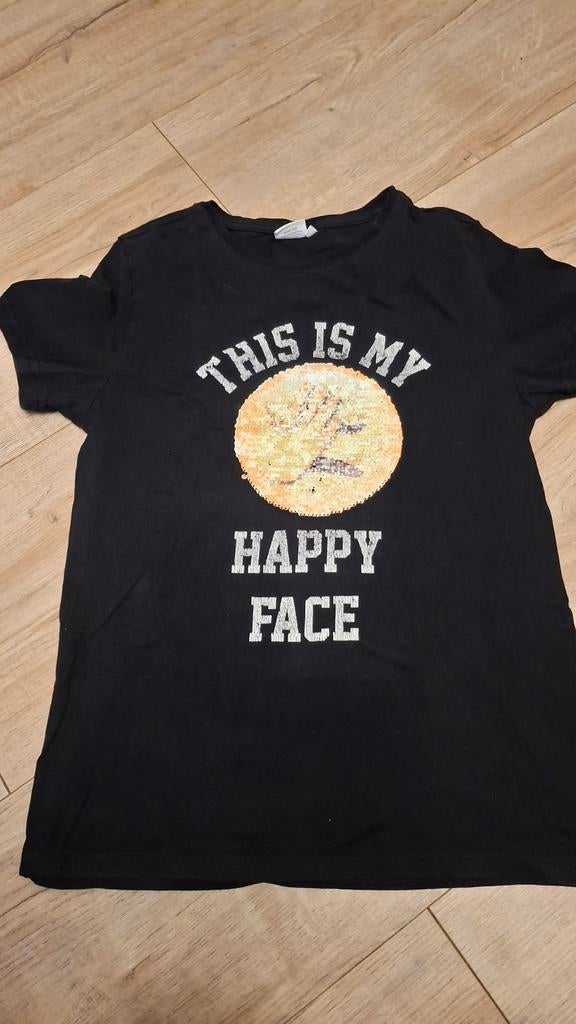 Zwart T-shirt met omkeerbare pailletten maat 164, Ophalen of Verzenden, Zo goed als nieuw, Jongen, Shirt of Longsleeve