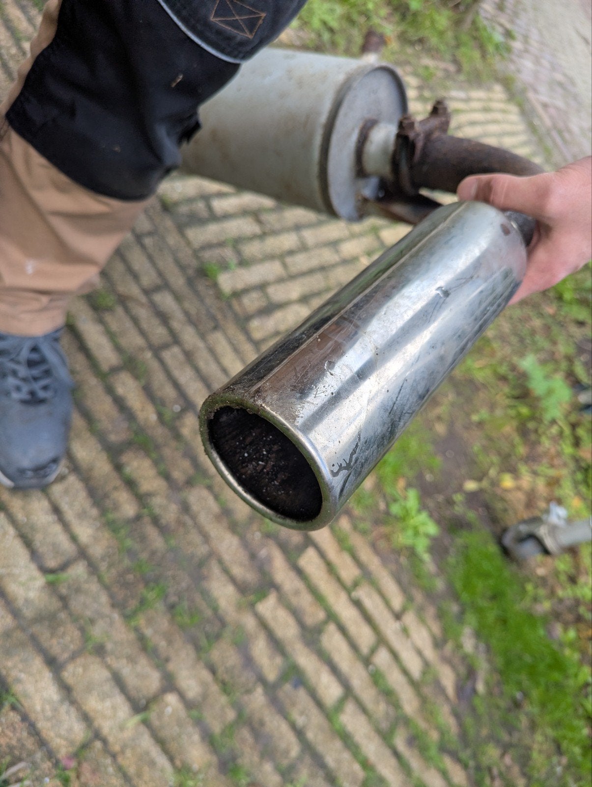 Volvo 240 einddemper en pijp met 3 inch eindstuk, Ophalen, Gebruikt, Volvo
