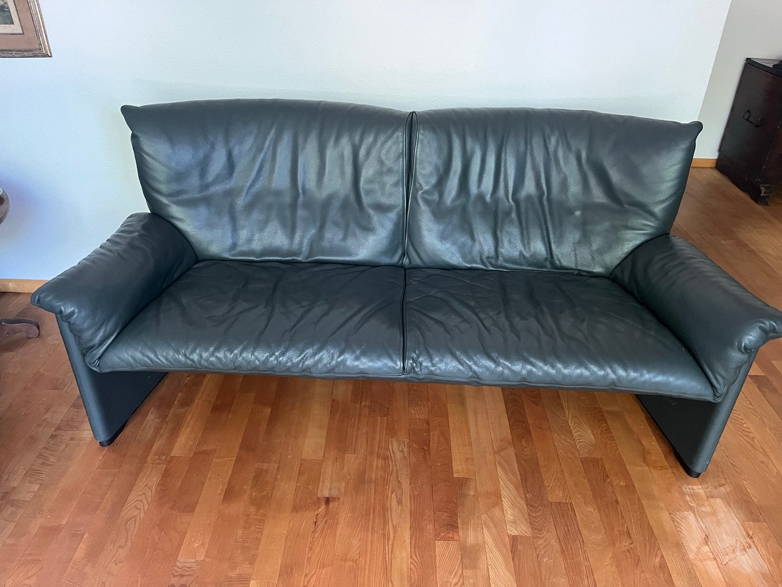 Cassina Palmaria Tweezitsbank - Zwart Leer, Ophalen, Gebruikt, Tweepersoons, Rechte bank