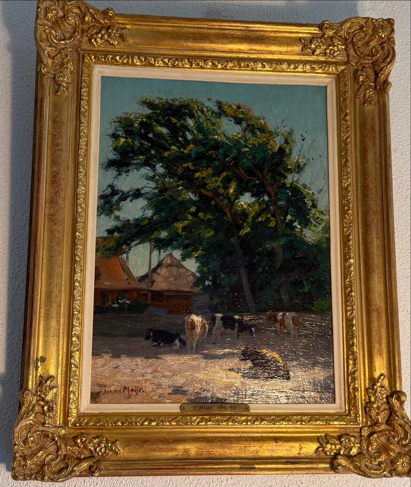 Johan Meijer - Landschap met vee en boerderij, Antiek en Kunst, Doek, Ophalen of Verzenden, Gesigneerd, Landschap