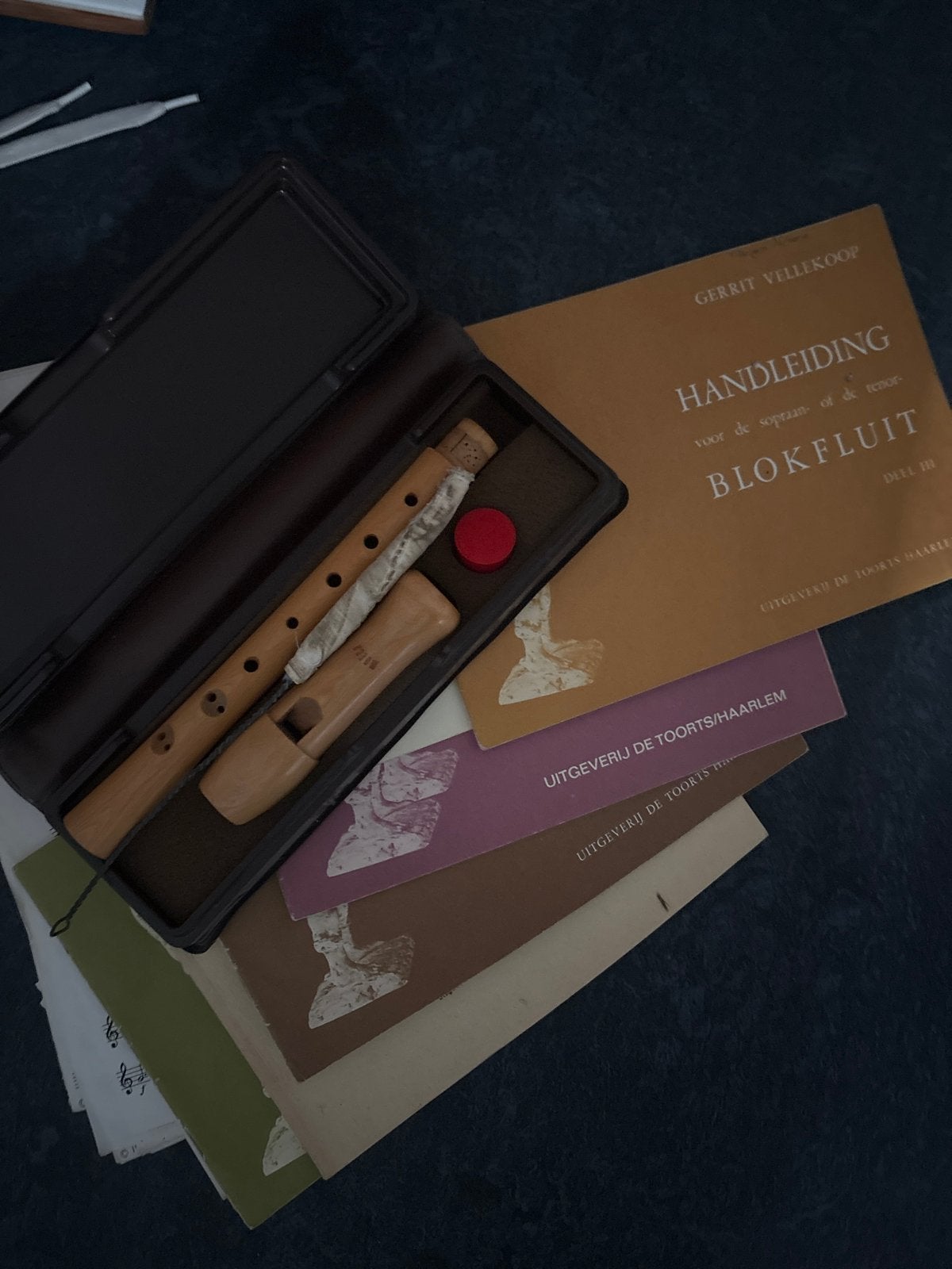Houten blokfluit(moeck) met koffer en muziekboeken, Ophalen of Verzenden, Gebruikt, Sopraan of Sopranino, Kunststof