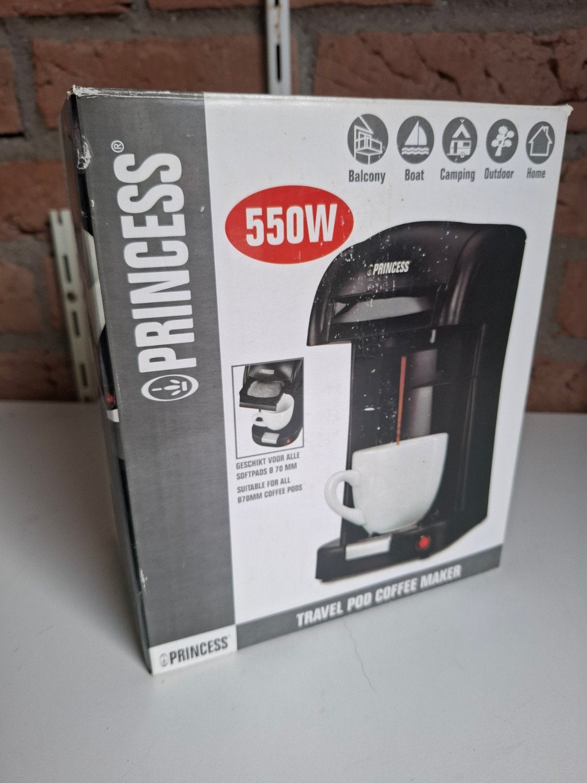 Princess Travel Pod Koffiezetapparaat 550W, Ophalen, Koffiepads en cups, 1 kopje, Koffiemachine