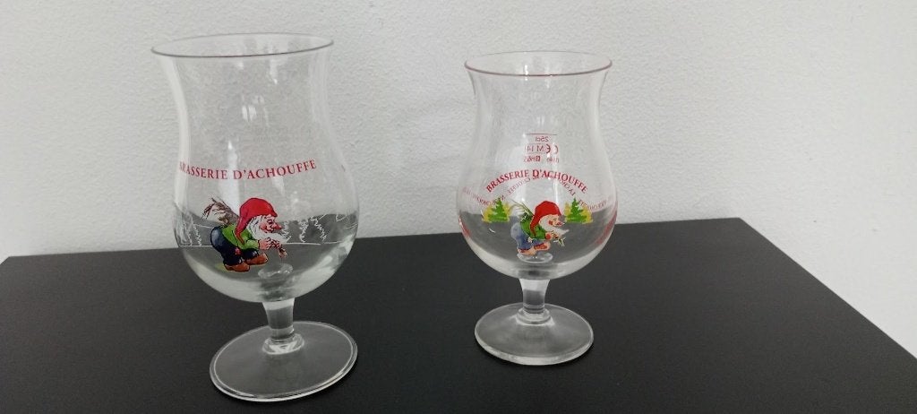 2 Vintage Chouff tulp bier glazen 25 cl en 33 cl, Verzamelen, Ophalen of Verzenden, Nieuw, Glas of Glazen, Overige merken