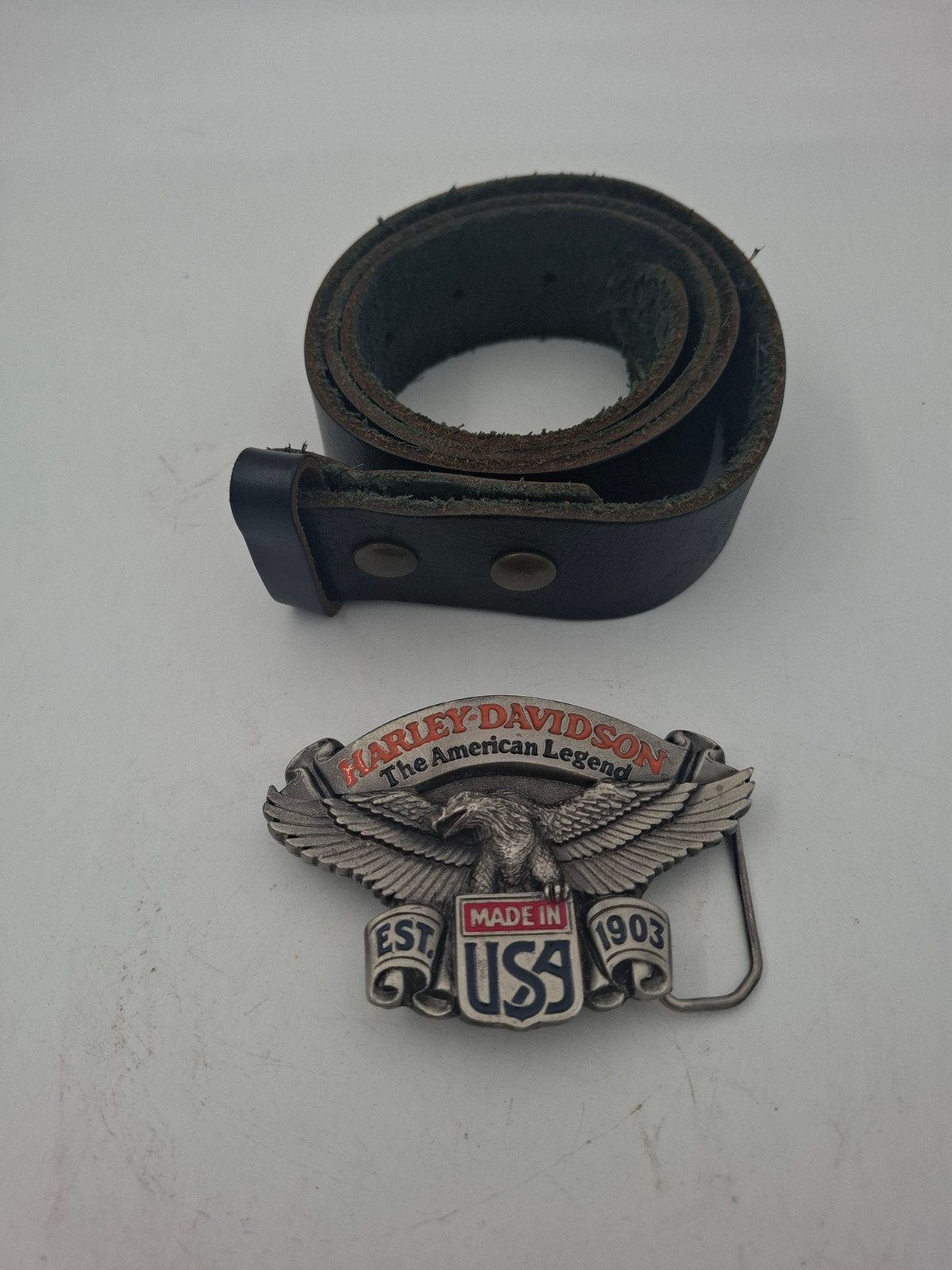 harley davidson belt buckle met 100 cm lederen riem, Ophalen of Verzenden, Zwart, 95 tot 105 cm