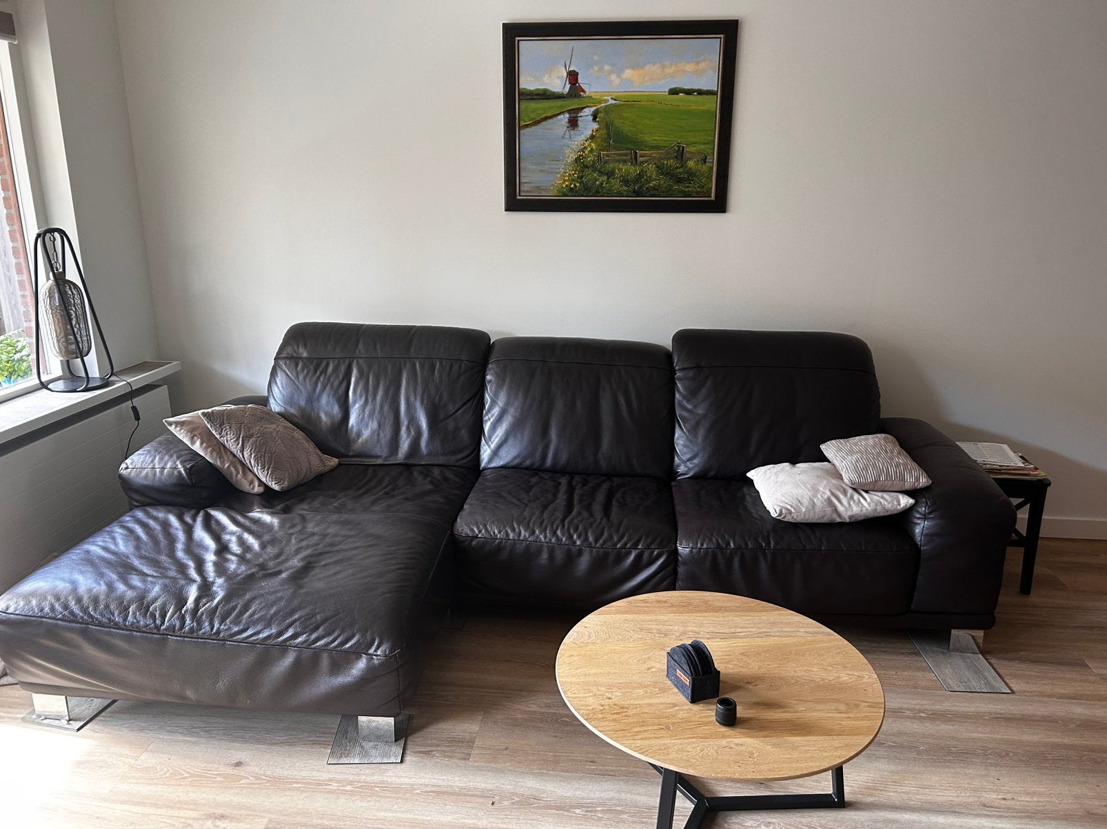 Bruin Leren bank 3 m  breed, Ophalen, Gebruikt, Leer