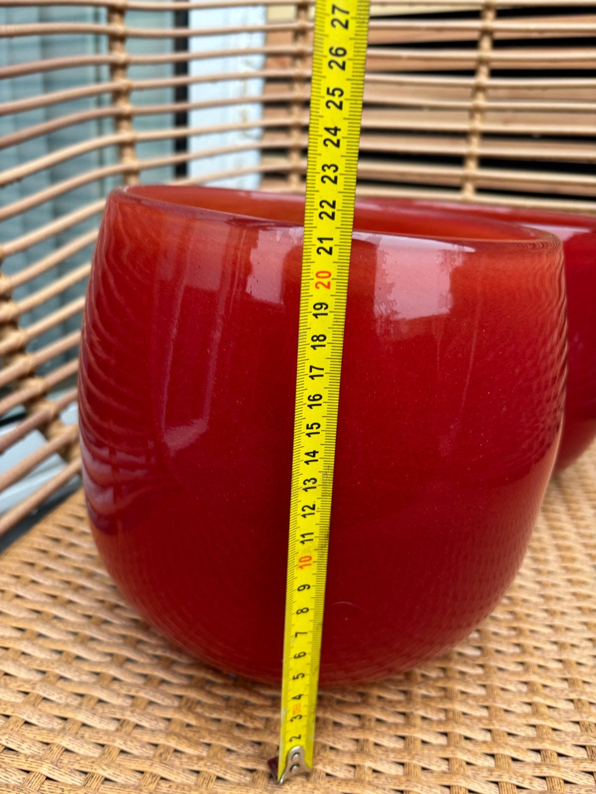 Set van 2 rode mondgeblazen vazen/potten Dutz - 20 cm hoog -, Ophalen, Gebruikt, Rood, Glas