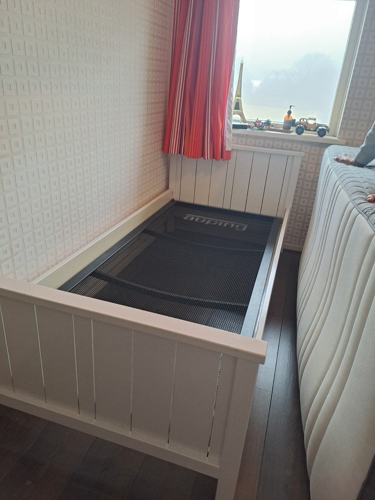 Wit houten bed met Auping spiraal 90x200cm, Ophalen, Gebruikt, 90 cm, Eenpersoons