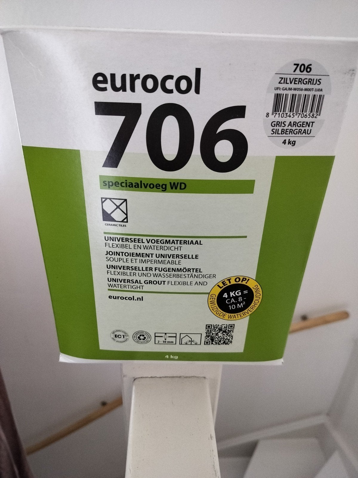 Eurocol 706 Speciaalvoeg WD Zilvergrijs 4kg - Nieuw, Doe-het-zelf en Verbouw, Wandtegels, Nieuw, 10 m² of meer, Overige materialen