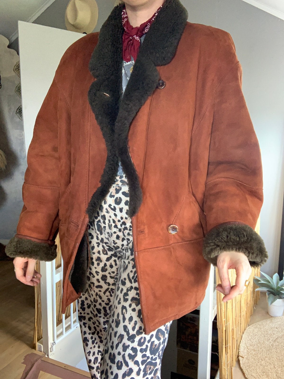 Vintage bomberjack lammy coat L bohemian gevoerde jas, -, Maat 42/44 (L), Ophalen of Verzenden, Zo goed als nieuw