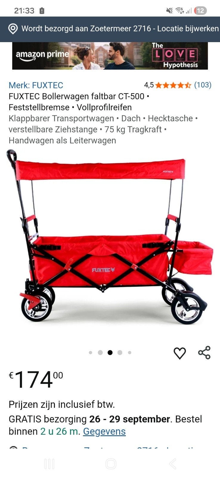 Bolderkar, 70 euro nieuwprijs 174 euro

Bolderkar kleur rood, Caravans en Kamperen, Ophalen of Verzenden