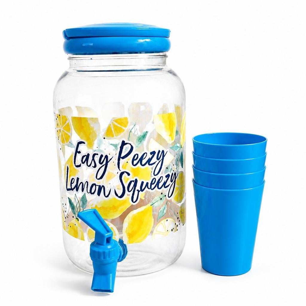 Limonade dispenser met kraan en bekers - Easy Peezy Lemon, Overige typen, Kunststof, Nieuw, Ophalen of Verzenden