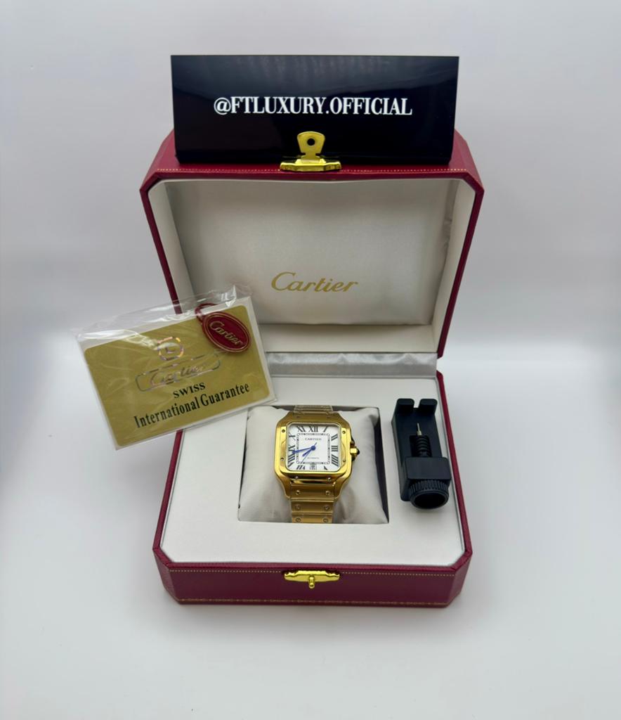Cartier santos Large goud/wit met leren bandje, Sieraden, Tassen en Uiterlijk, Horloges | Kinderen, Ophalen of Verzenden, Nieuw