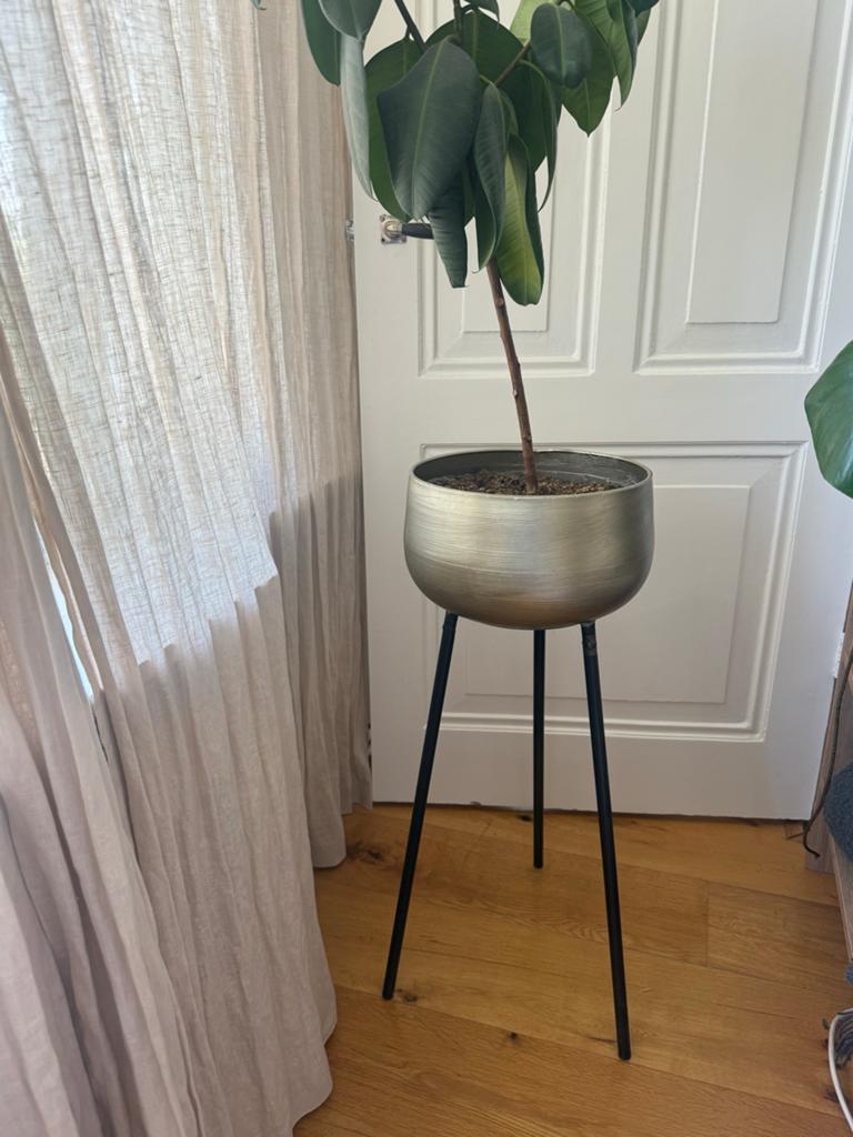 Gouden plantenbak met standaard, Ophalen, Zo goed als nieuw, Goud, Metaal