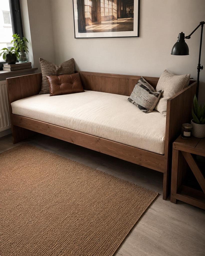 Eenpersoonsbed Trendhopper massief hout met matras en topper, Ophalen, 90 cm, Eenpersoons, Bruin