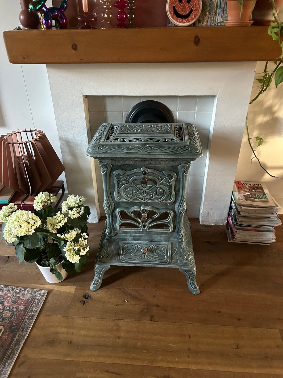 Antieke gietijzeren kachel - Art Nouveau stijl, Huis en Inrichting, Kachels, Ophalen, Gebruikt, Houtkachel, Vrijstaand