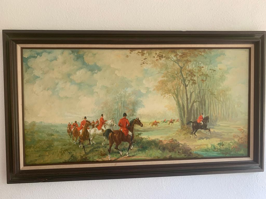 Groot Schilderij Jachtscène Diacono 140x80 cm, Antiek en Kunst, Kunst | Schilderijen | Klassiek, Ophalen