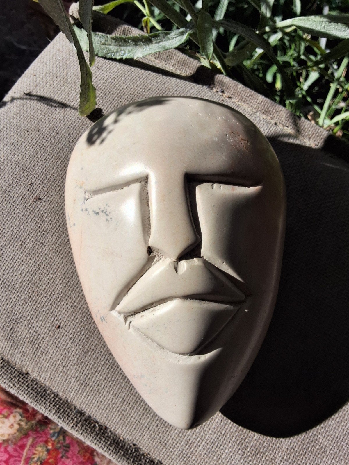 Masker kenia speksteen - Handgemaakt doosje hoofd 14,5cm, Ophalen of Verzenden