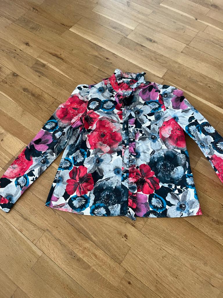 Originele Erdem bloemen blouse katoen 36/38 met rouches, Ophalen of Verzenden, Gedragen, Maat 36 (S), Rood