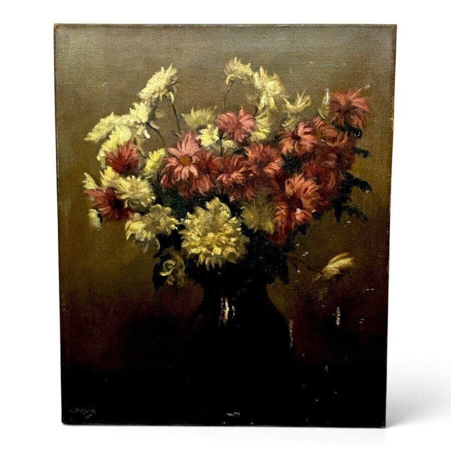 Bloemstilleven met chrysanten, Ophalen of Verzenden, Nederlandse school, Gesigneerd, Stilleven