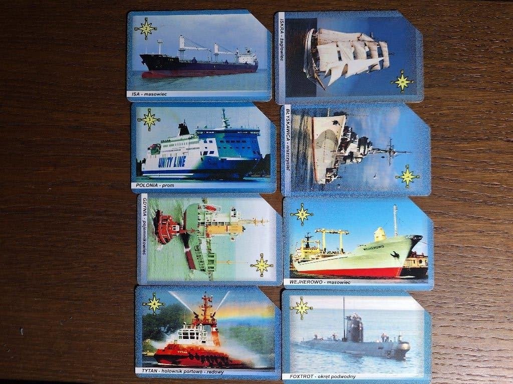 mooie set 8 telefoonkaarten Polen met boten, Verzenden