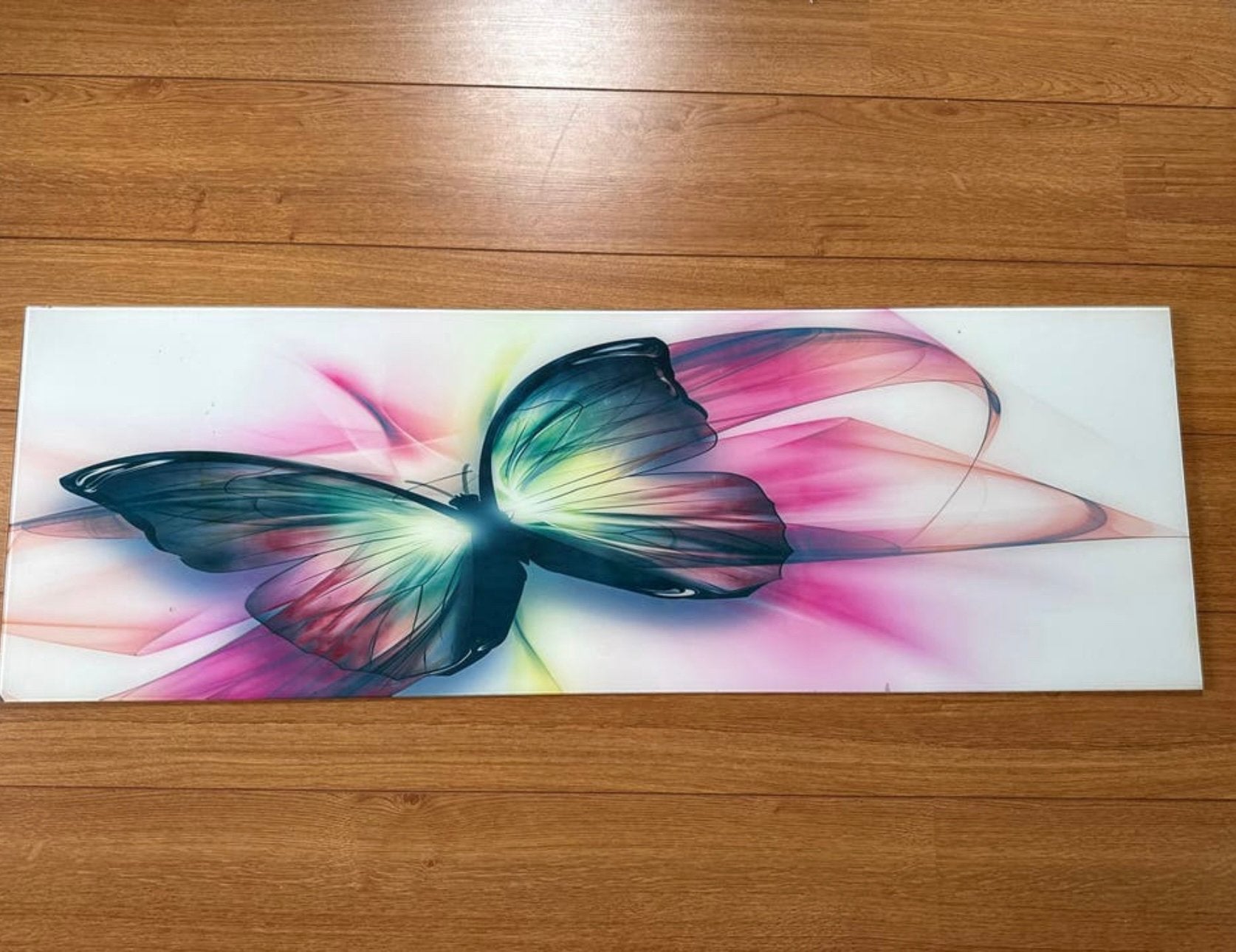Mooie wanddecoratie met vlinder, 120x40 cm, Ophalen, Meerkleurig, Zo goed als nieuw, Glas