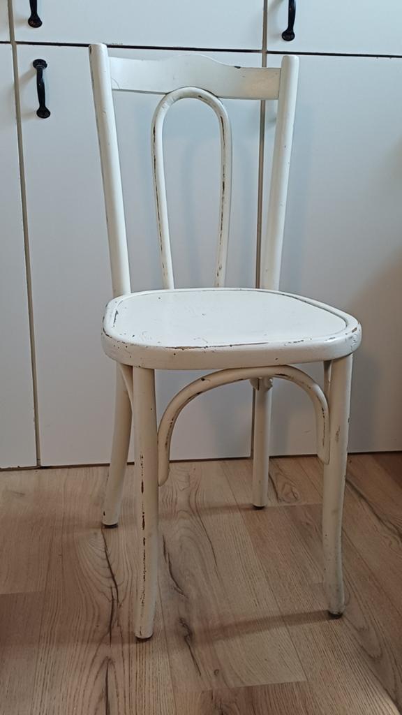 Witte houten brocante eetkamerstoel, Huis en Inrichting, Ophalen of Verzenden, Gebruikt, Wit, Eén