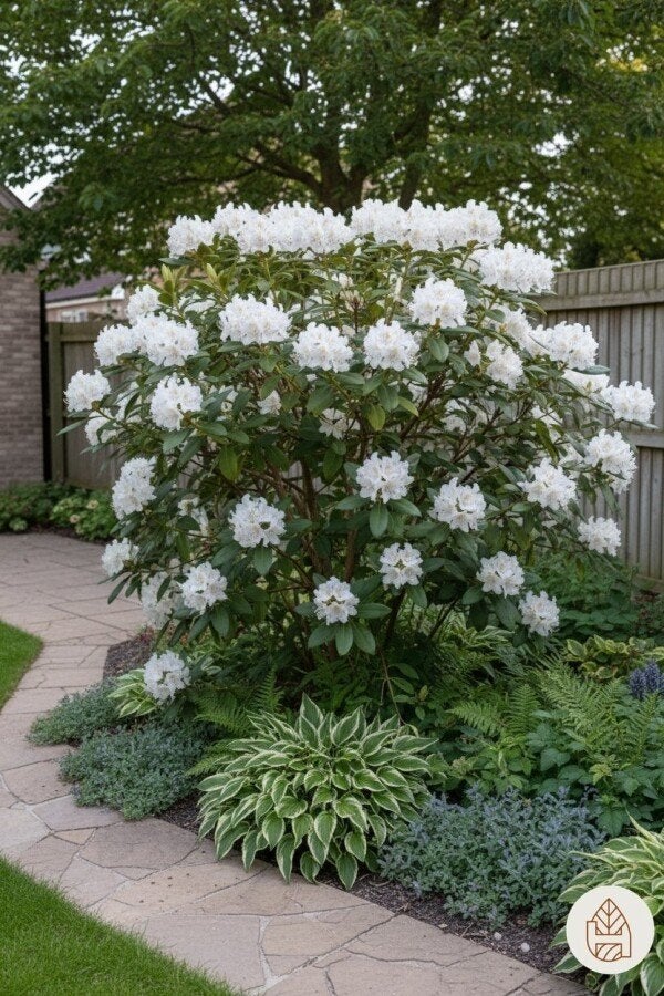 Rhododendron Cunningham White, Vaste plant, Halfschaduw, Lente, Ophalen