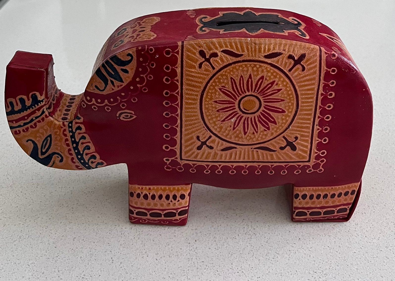 •Olifant spaarpot / leren spaarpot met blokprint, Huis en Inrichting, Ophalen of Verzenden, Nieuw