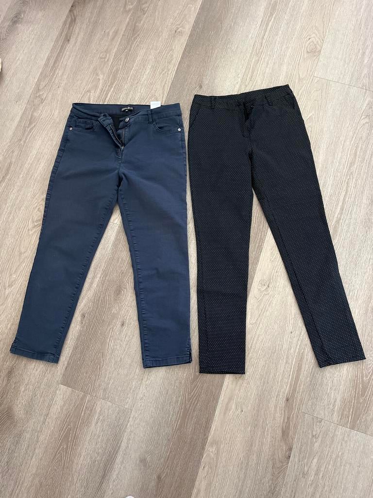2 Stretch Broeken Maat 40 - Donkerblauw Gafair & Zwart Stip, Ophalen of Verzenden, Gedragen, Maat 38/40 (M), Blauw