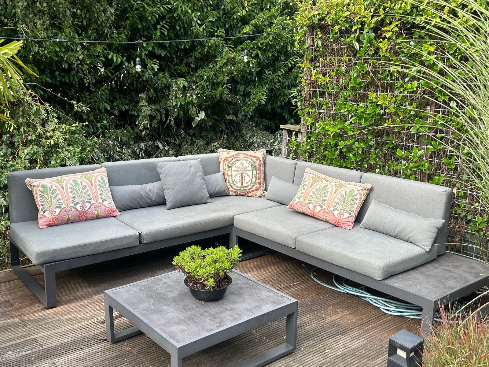 Luxe Calabria aluminium hoek-loungbank, Tuin en Terras, Ophalen, 5 zitplaatsen, Gebruikt, Aluminium
