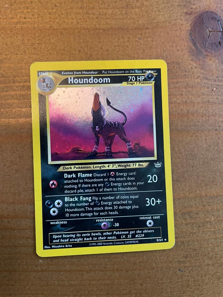 Zeldzame Pokémon Neo Revelation Houndoom 8/64 Foil, Ophalen of Verzenden, Zo goed als nieuw, Losse kaart, Foil