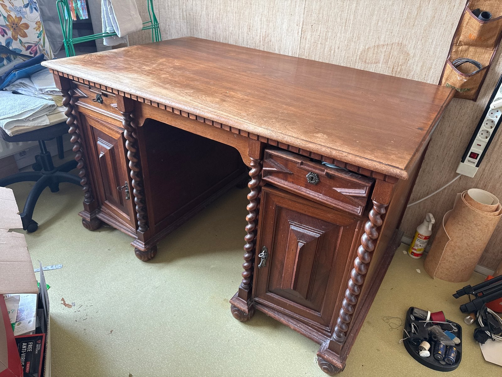 Oud Jati Houten Indisch Bureau - Vintage Stijl, Ophalen of Verzenden