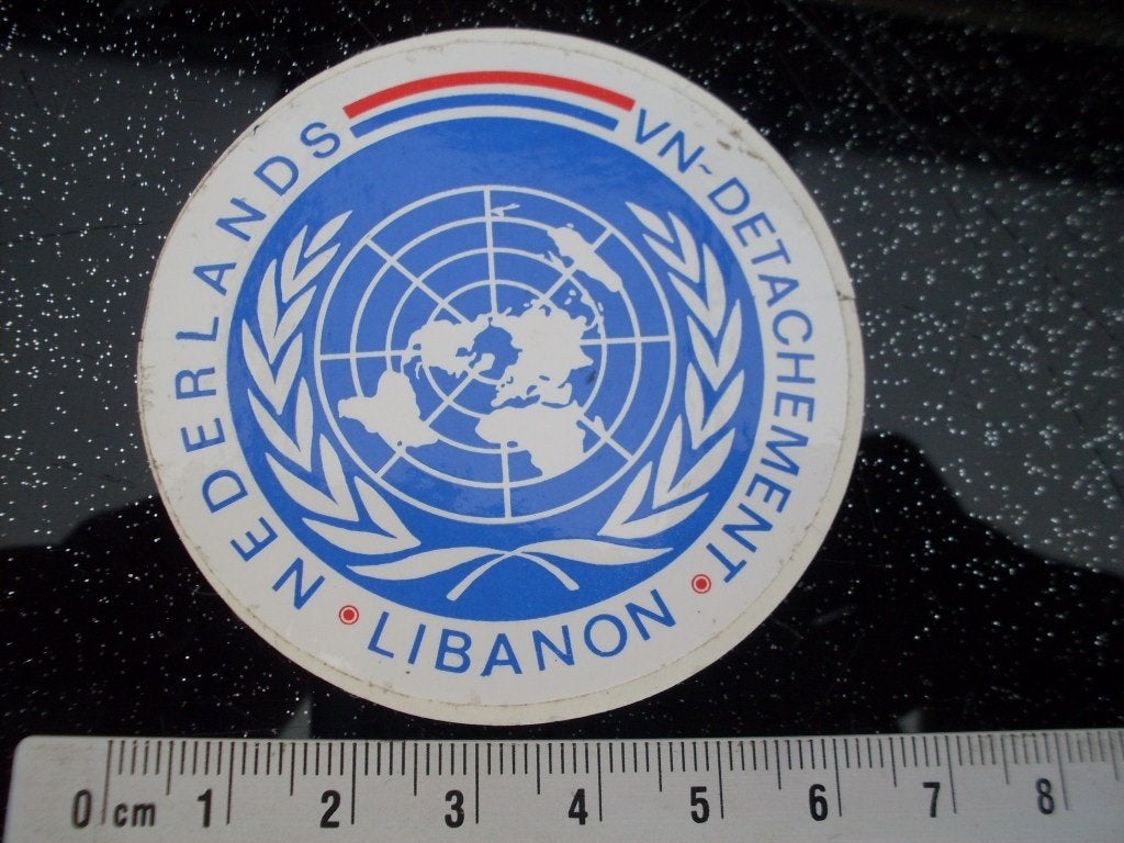 sticker nederlands vn-detachement libanon logo embleem, Verzenden, Zo goed als nieuw, Bedrijf of Vereniging