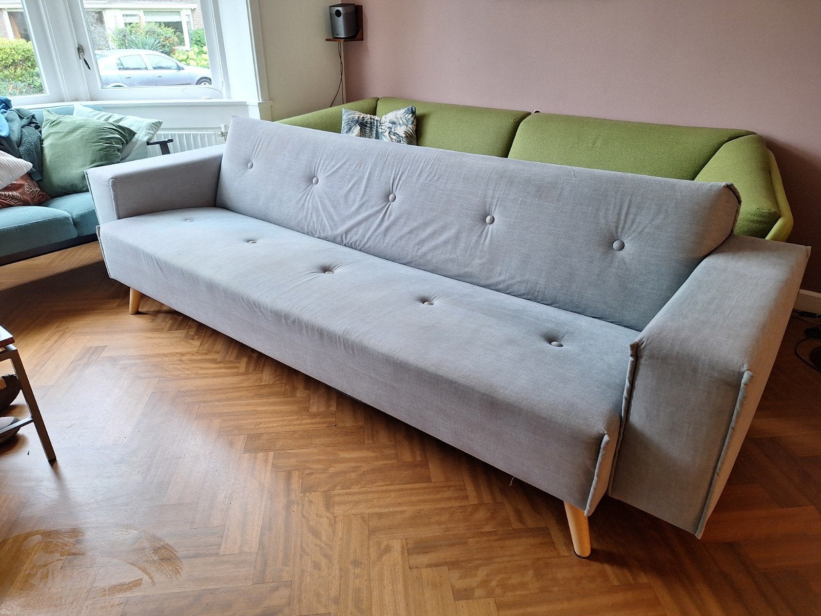 Lichtblauwe bank van Eems Arnhem scandinavisch design, Ophalen, Gebruikt, Driepersoons, 75 tot 100 cm
