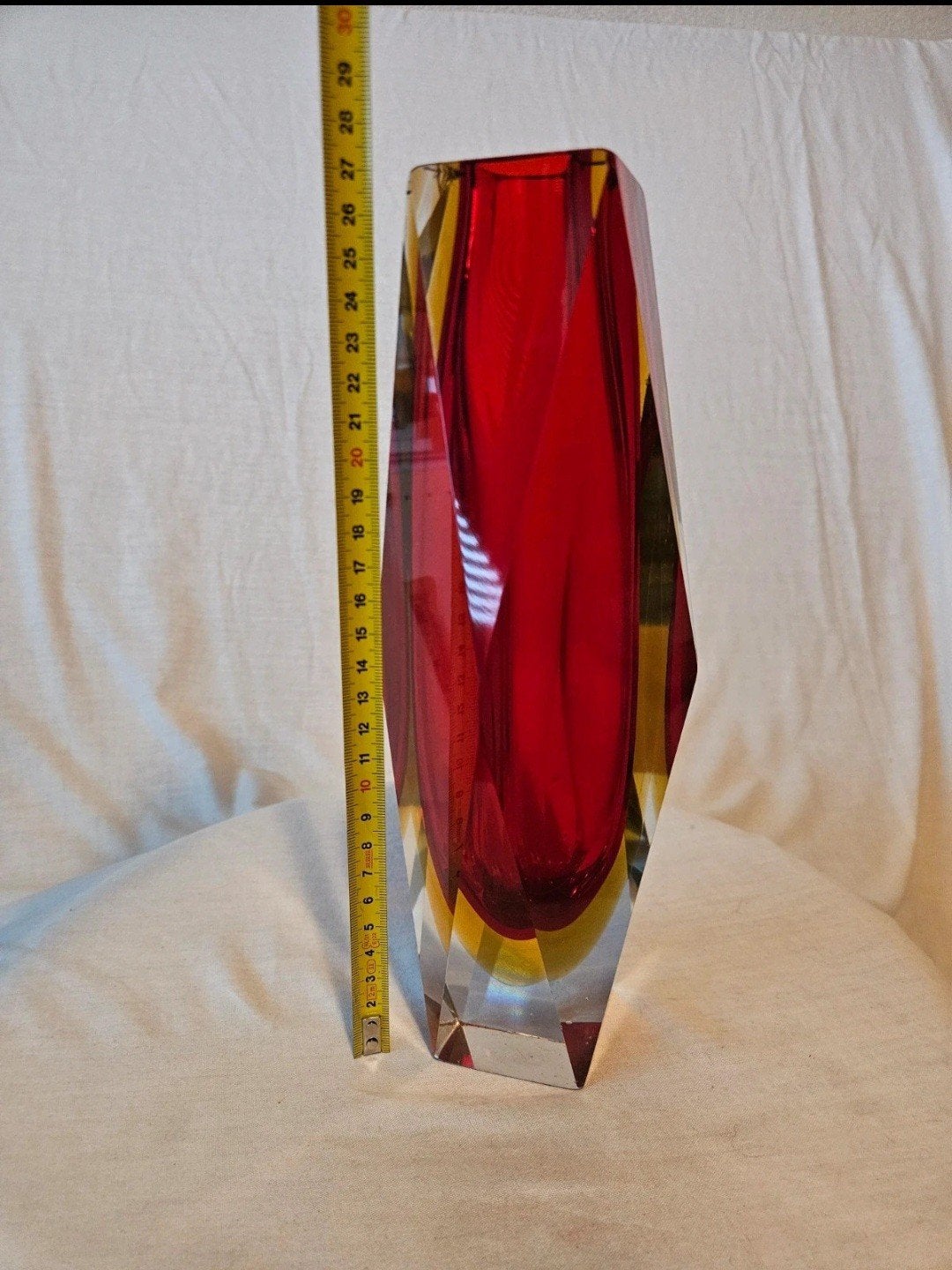 Murano Glas Vaas Rood Geel 27 cm, Antiek en Kunst, Ophalen of Verzenden