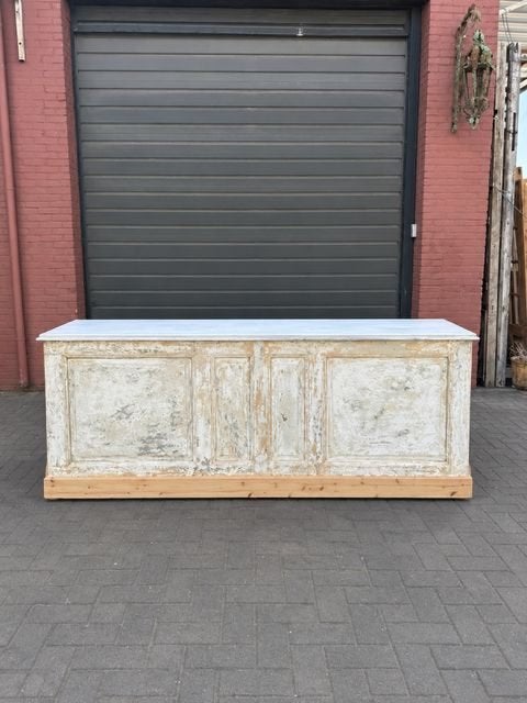 Keukenblok met whitewash en wit marmeren blad, Ophalen of Verzenden, Zo goed als nieuw, Hout