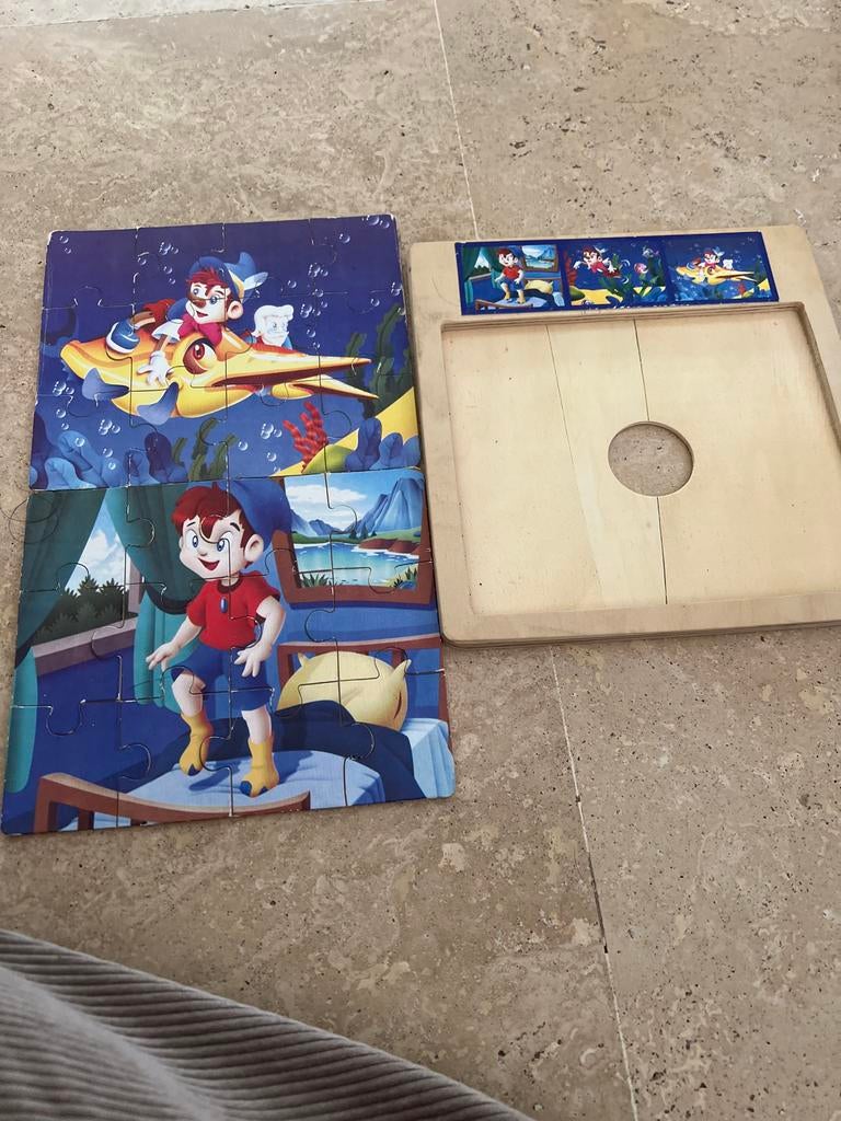 Houten kinderpuzzel met Pinokkio thema, 2 tot 4 jaar, Gebruikt, 10 tot 50 stukjes, Ophalen of Verzenden