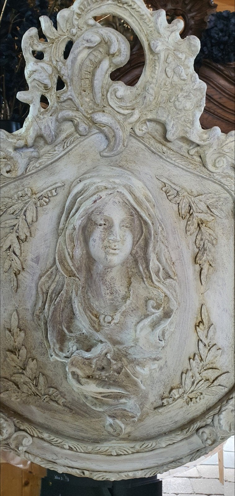 Prachtige betonlook passpiegel set met Madonna amulet, Ophalen of Verzenden, Zo goed als nieuw, Minder dan 100 cm, Rechthoekig