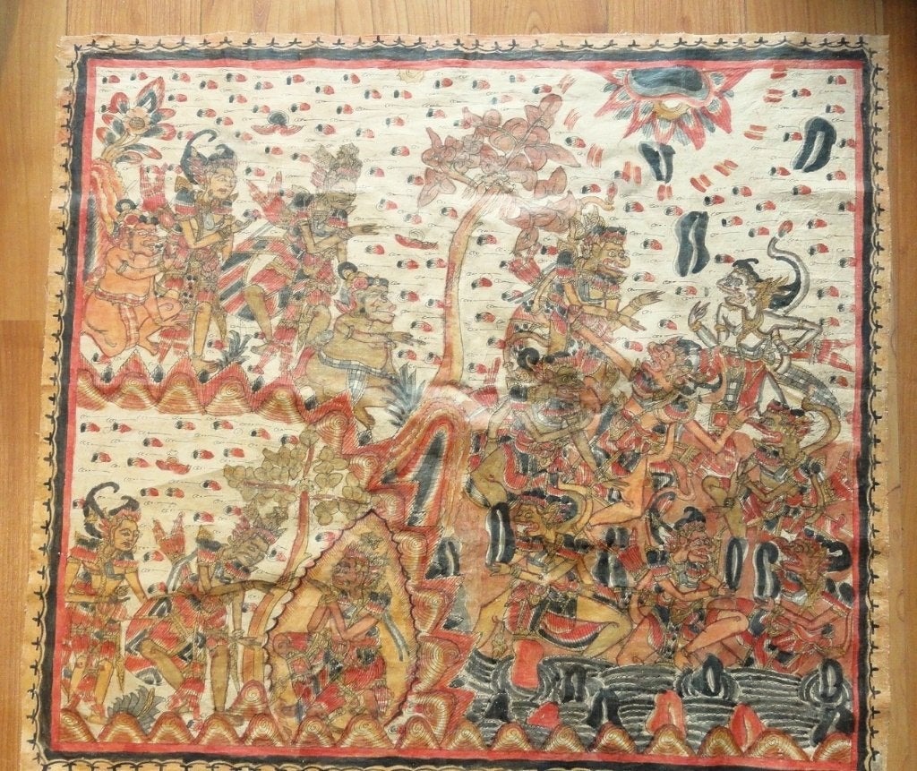 Balinees Kamasan schilderij, Handgemaakt, Ophalen of Verzenden, Indonesië, Meerkleurig