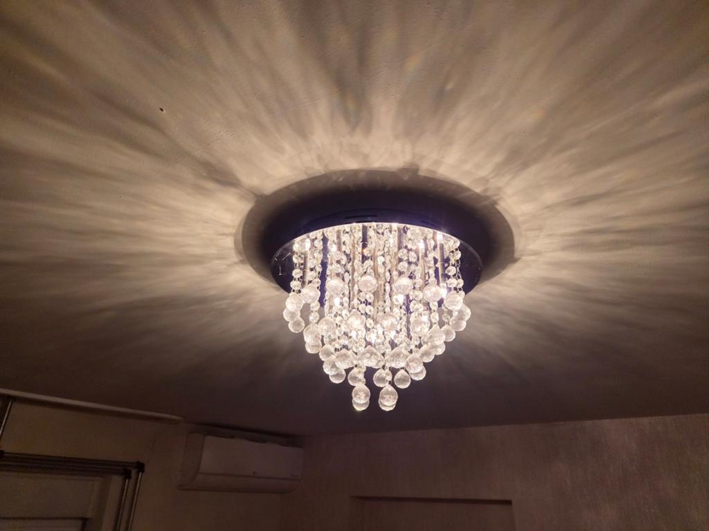 2x Moderne Plafondlamp met Kristallen Druppels, Ophalen, Zo goed als nieuw, Glas, Modern, Glamour, Kristal