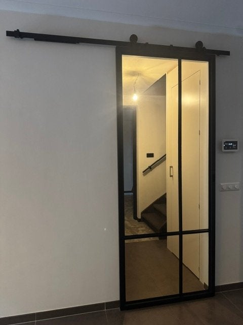 Stalen schuif deur; zwart, Ophalen, 80 tot 100 cm, 215 cm of meer, Binnendeur