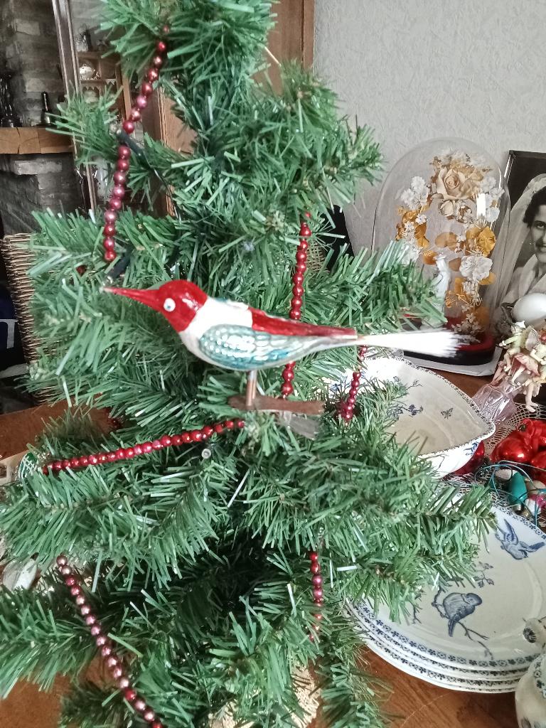 zeer mooi oud glazen vogeltje op clip groter model, Diversen, Kerst, Ophalen of Verzenden, Gebruikt