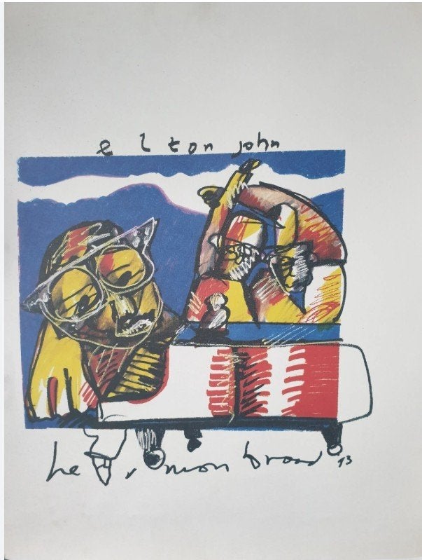 Herman Brood litho Elton John vrij bieden, Antiek en Kunst, Ophalen of Verzenden