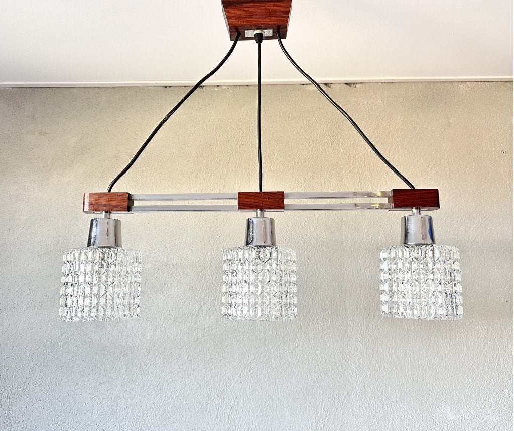Vintage teak chrome hanglamp, Huis en Inrichting, Niet ingevuld, Gebruikt, Mid century modern, Ophalen of Verzenden