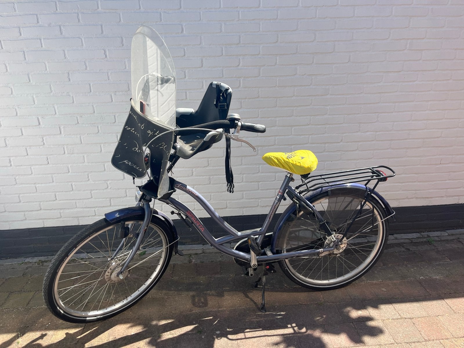 Damesfiets met kinderzitje en windscherm, Fietsen en Brommers, Velgrem, Versnellingen, Ophalen, Overige merken